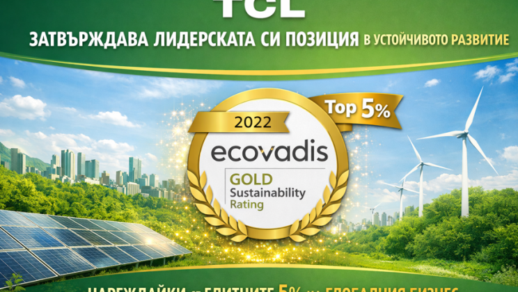 TCL затвърждава лидерската си позиция в устойчивото развитие със златен рейтинг от EcoVadis, нареждайки се в елитните 5% на глобалния бизнес